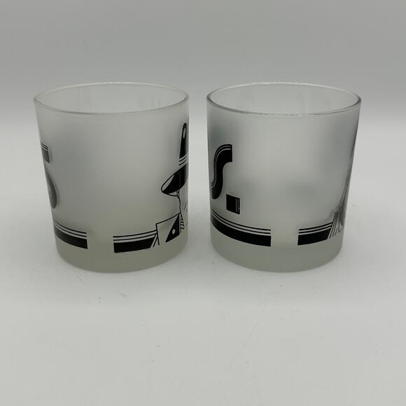 Vtg Ms. and His DOF Double Old Fashioned Lowball Art Deco Glasses Frosted Set/2 - Picture 4 of 6